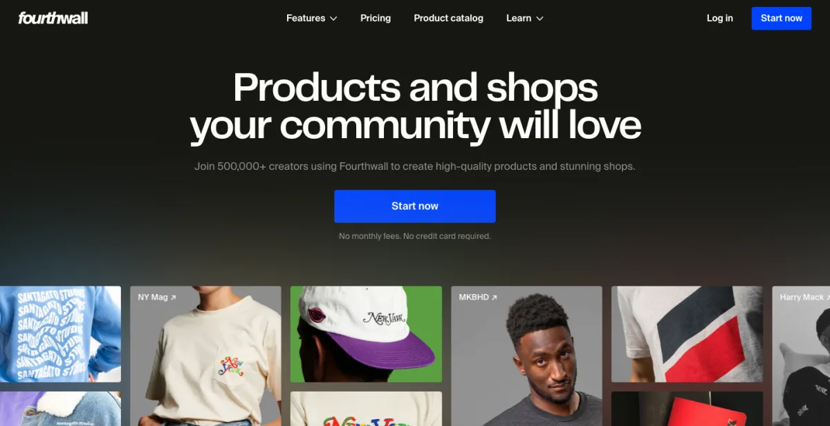 Fourthwall public homepage showing creator merchandise