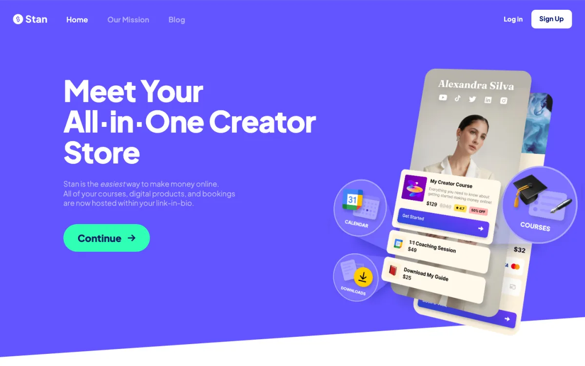 Stan Store public homepage shown in the platform comparison