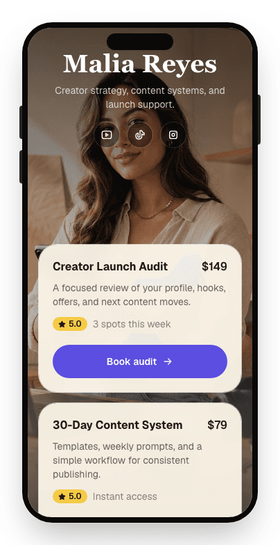 Storelane storefront for a social media coach selling an audit and content system