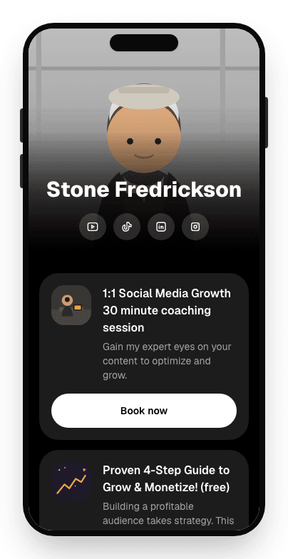 Storelane storefront for a creator selling a social media coaching session and free guide